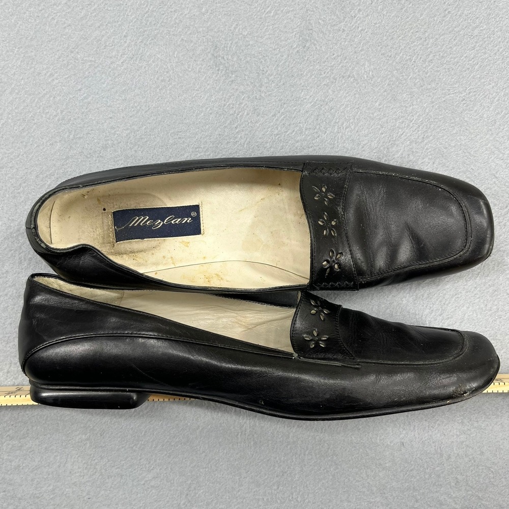 Mezlan Wagner Black Leather Floral Perforated Loafers Shoes Womens 10 N Spain